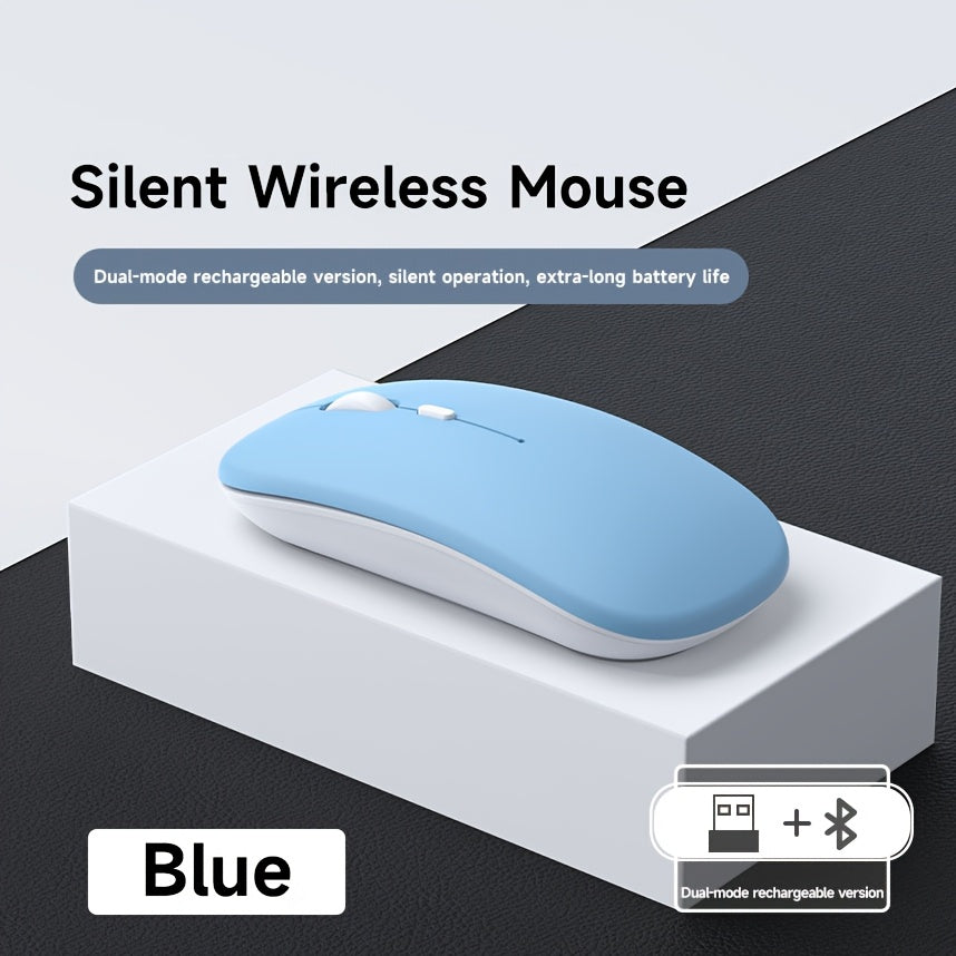 Wireless Bluetooth Mouse, Dual-Mode Rechargeable 2.4G Portable Computer Mouse with Cable, for Windows Laptop and Mac Desktop, USB Receiver, Black