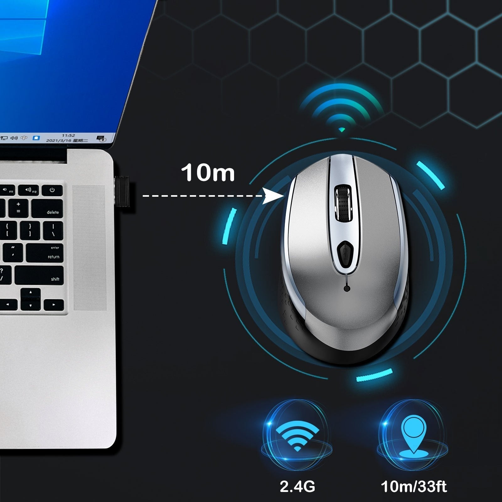 Cimetech Wireless Mouse, Sleek Rechargeable Quiet Mouse, LED Computer Mice with Dual Functionality, Works with Ipad, Laptop, PC, Mac, And Windows