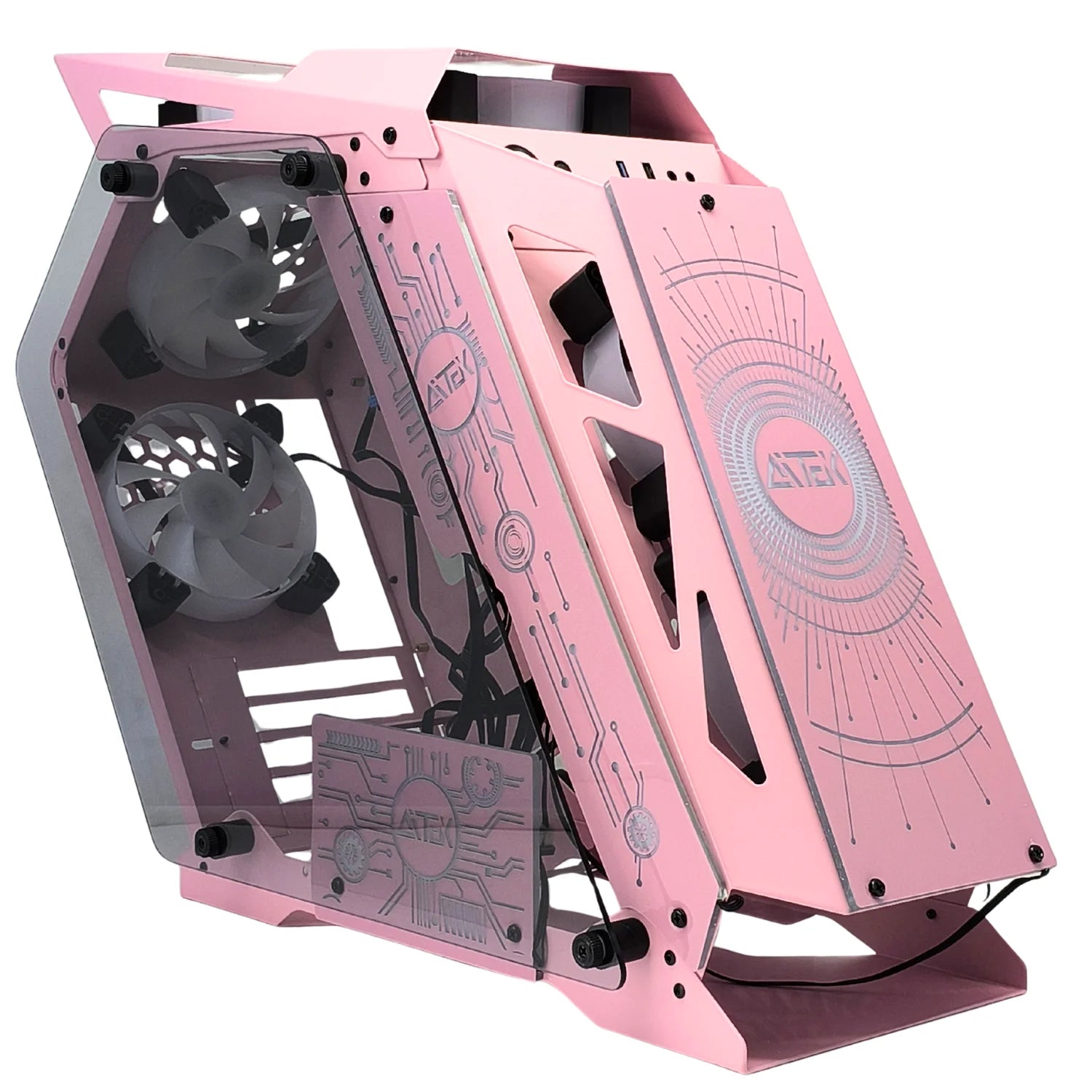 Pink Gamer Cabinet with 3 Panels Tempered Glass Aquarium Style for PC Gamer M-ATX and Mini-ATX with USB Front 3.0