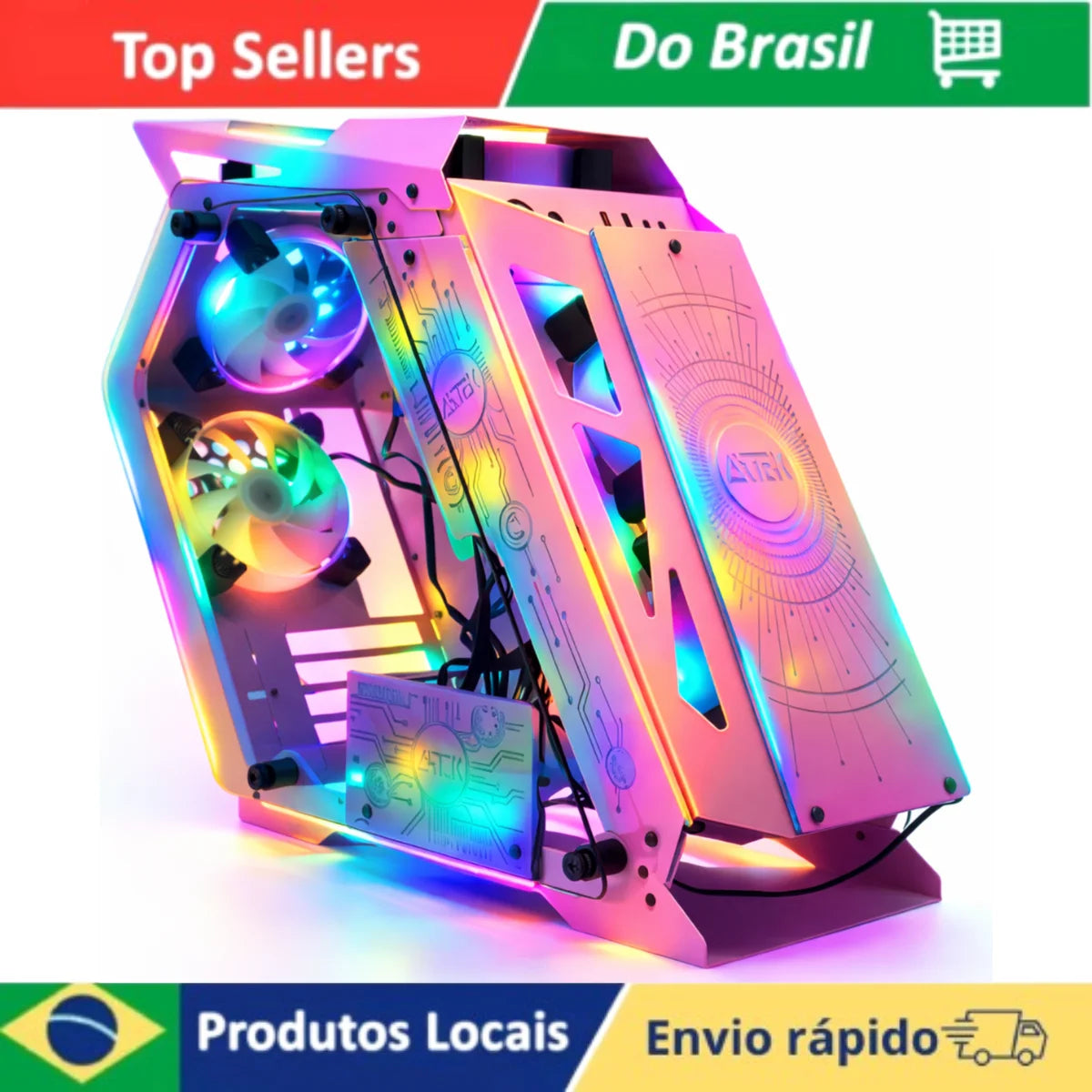 Pink Gamer Cabinet with 3 Panels Tempered Glass Aquarium Style for PC Gamer M-ATX and Mini-ATX with USB Front 3.0