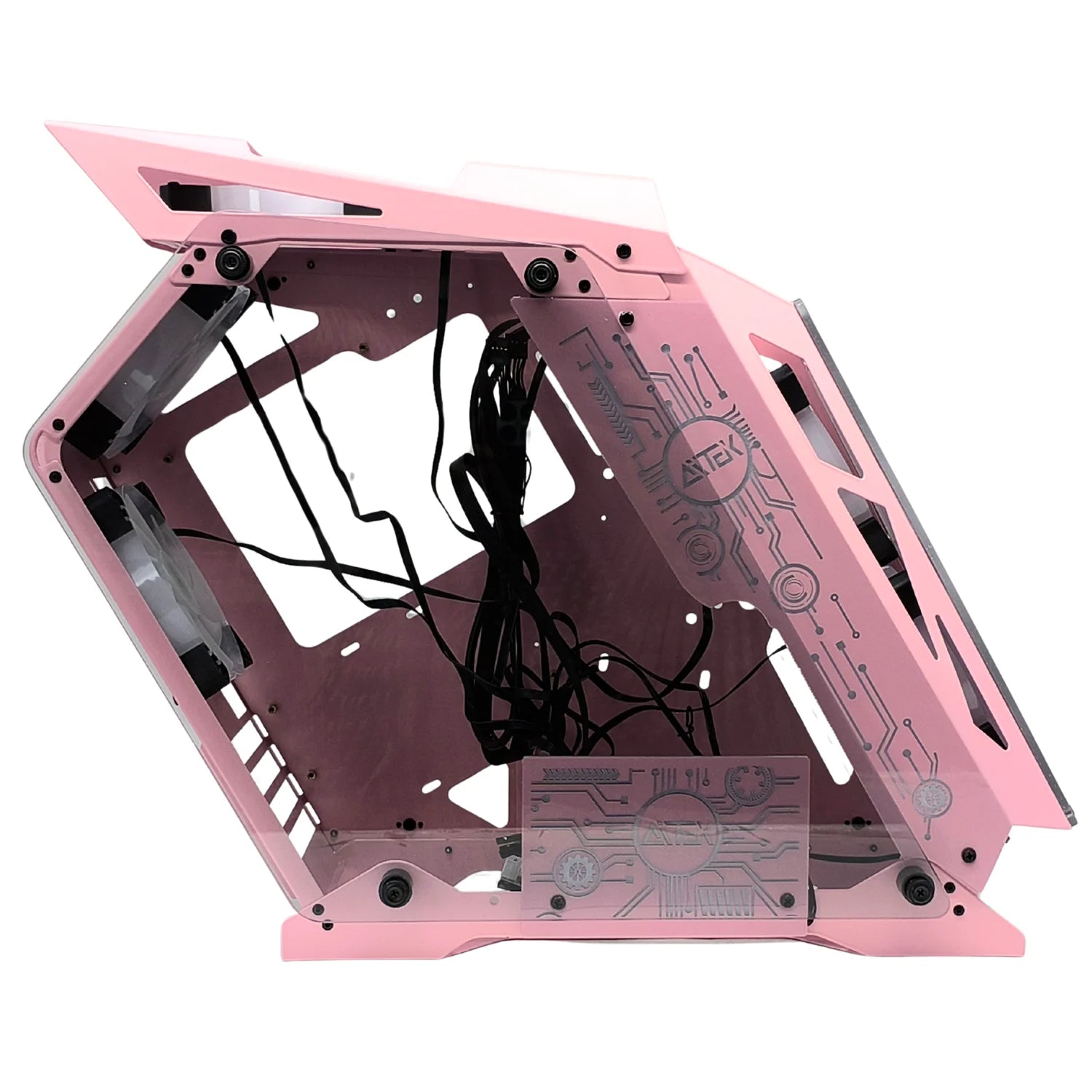 Pink Gamer Cabinet with 3 Panels Tempered Glass Aquarium Style for PC Gamer M-ATX and Mini-ATX with USB Front 3.0
