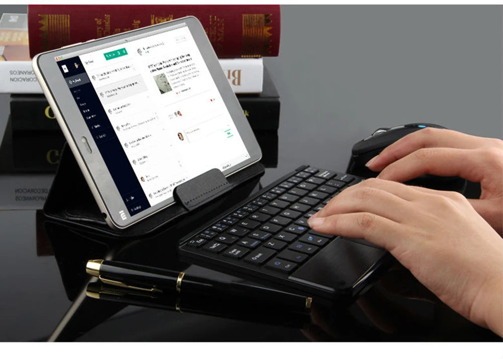 Touchpad Wireless Bluetooth Keyboard With Leather Case for iPad Tablet Phone Universal Portable Mini Wireless Bluetooth Keyboard