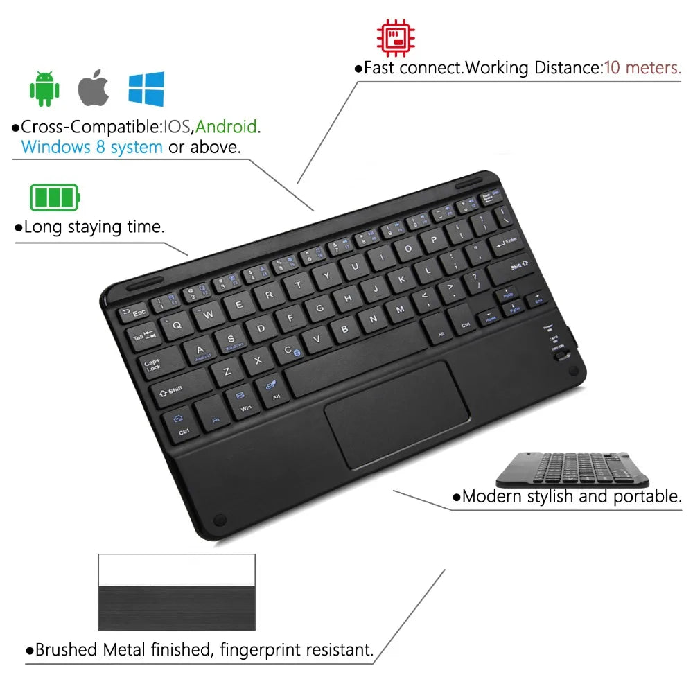 Touchpad Wireless Bluetooth Keyboard With Leather Case for iPad Tablet Phone Universal Portable Mini Wireless Bluetooth Keyboard