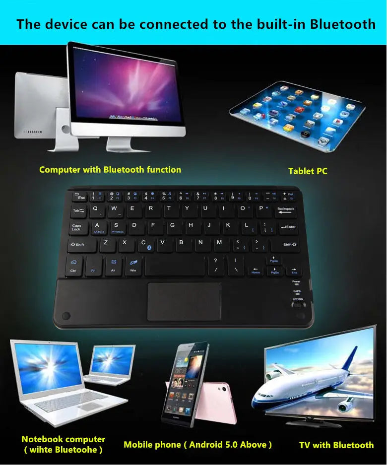 Touchpad Wireless Bluetooth Keyboard With Leather Case for iPad Tablet Phone Universal Portable Mini Wireless Bluetooth Keyboard