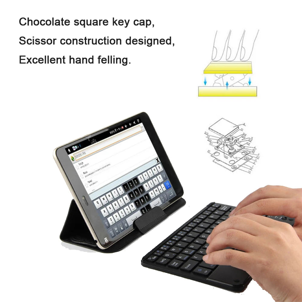 Touchpad Wireless Bluetooth Keyboard With Leather Case for iPad Tablet Phone Universal Portable Mini Wireless Bluetooth Keyboard