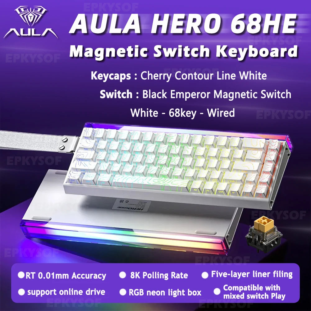 AULA HERO 68HE Magnetic Switch Keyboard RGB Gaming Mechanical Keyboard Rapid Trigger 8K Return Wired Esports Custom Keyboard