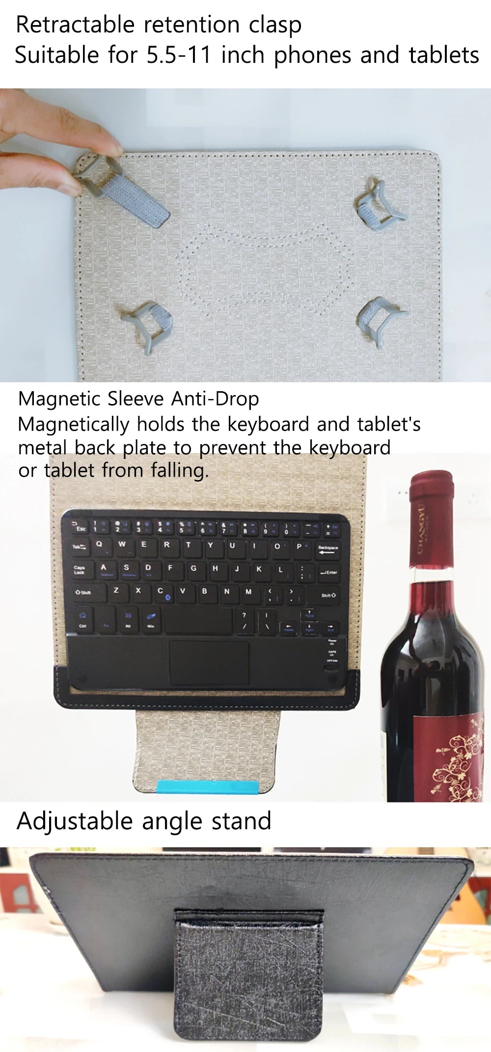 Touchpad Wireless Bluetooth Keyboard With Leather Case for iPad Tablet Phone Universal Portable Mini Wireless Bluetooth Keyboard