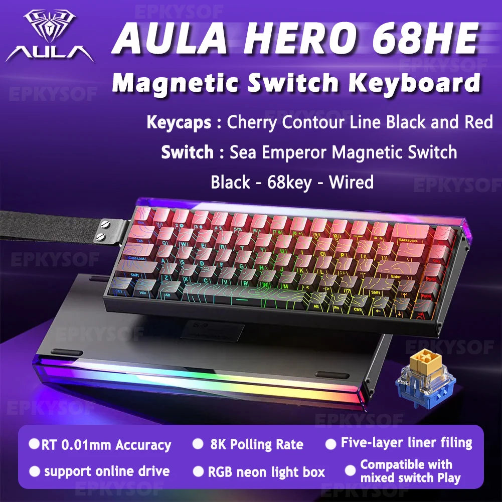 AULA HERO 68HE Magnetic Switch Keyboard RGB Gaming Mechanical Keyboard Rapid Trigger 8K Return Wired Esports Custom Keyboard