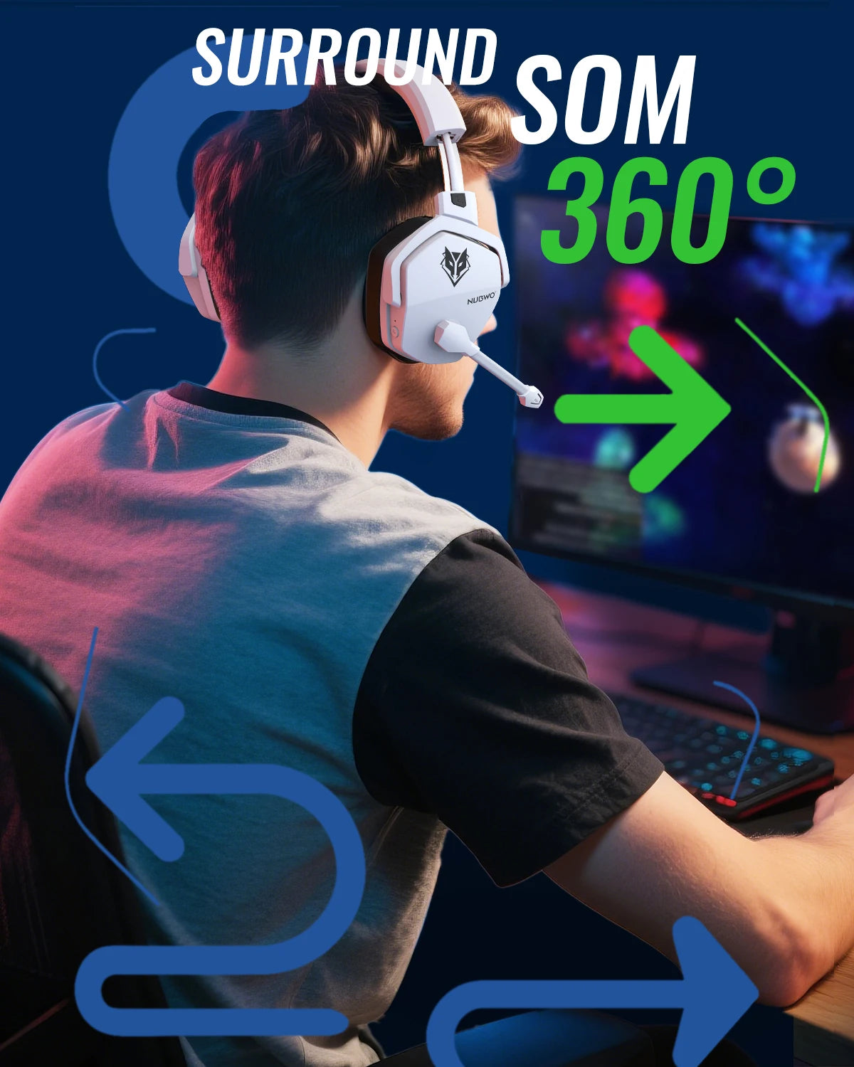 NUBWO G06 Wireless Headsets Gamer with Charging Station for Headset and PS5 Controller Gaming Headphones Long Battery Life