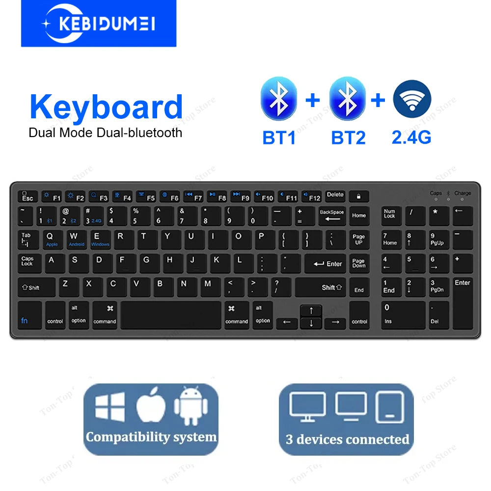 Dual-mode 2.4G Wireless Keyboard Dual Bluetooth 5.0 Keyboard 102 Keys Rechargeable Keyboard For MacBook Tablet PC Accessories