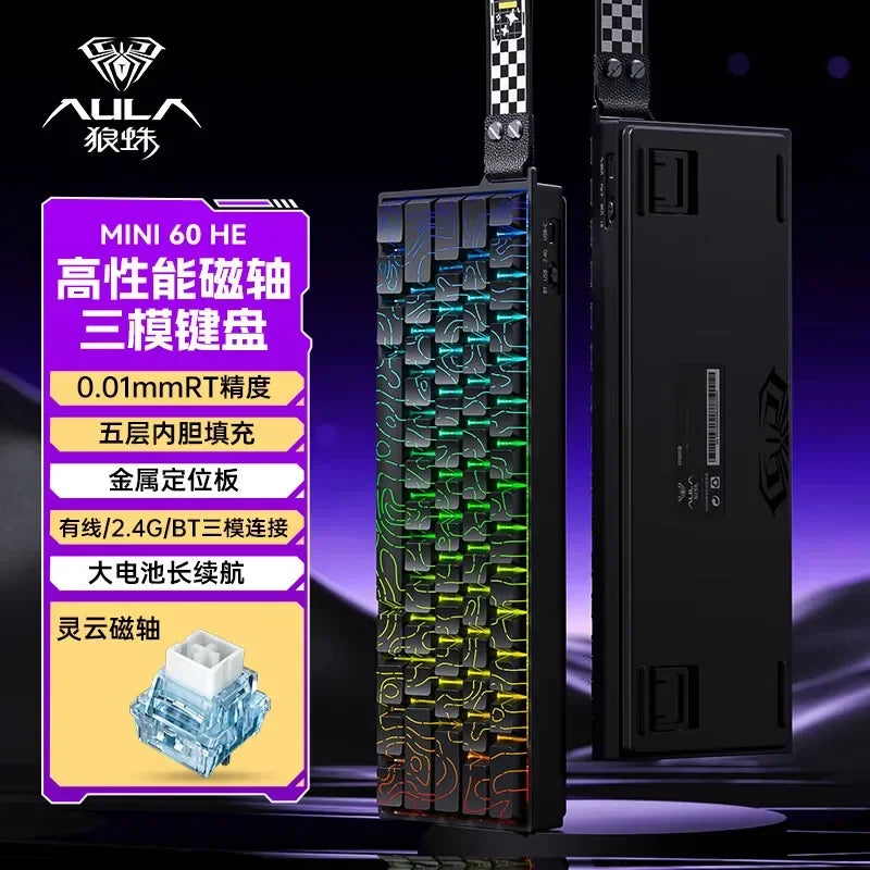 AULA Mini60 HE Magnetic Switch Keyboard RGB Tri Mode Wireless Mechanical Keyboard 8000Hz 0.01mmRT Gaming Keyboard 14 Gamer Gifts