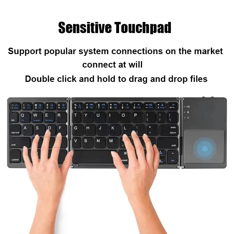Bluetooth 5.0 Keyboard Tri-fold Keyboard Mini Keyboard with Touchpad Rechargeable Wireless Keyboard For Windows Android iOS