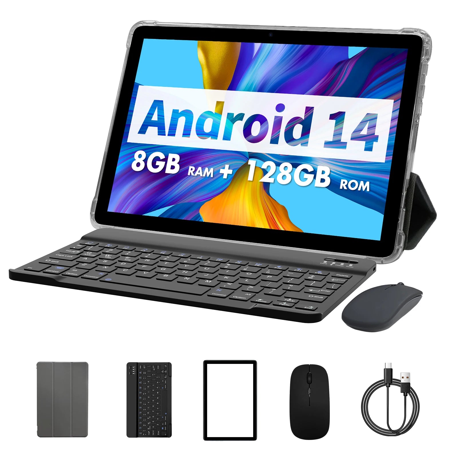 PRITOM TAB11 Android 15 Tablet 10 Inch, 8GB(4+4 Expand) RAM + 128GB ROM, Octa Core, 5G WiFi, with Keyboard, Mouse, Case