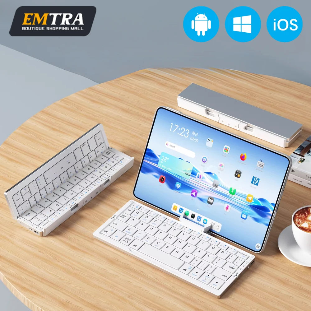 New Mini Folding Bluetooth Keyboard Wireles Keypad Support3 Devices With Stand Rechargeable for Phone Tablet Portuguese Keyboard