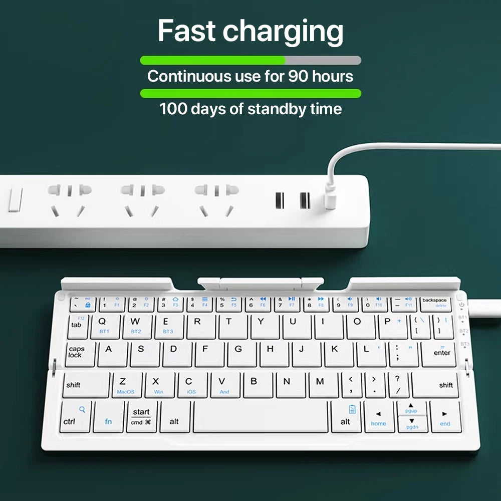 New Mini Folding Bluetooth Keyboard Wireles Keypad Support3 Devices With Stand Rechargeable for Phone Tablet Portuguese Keyboard