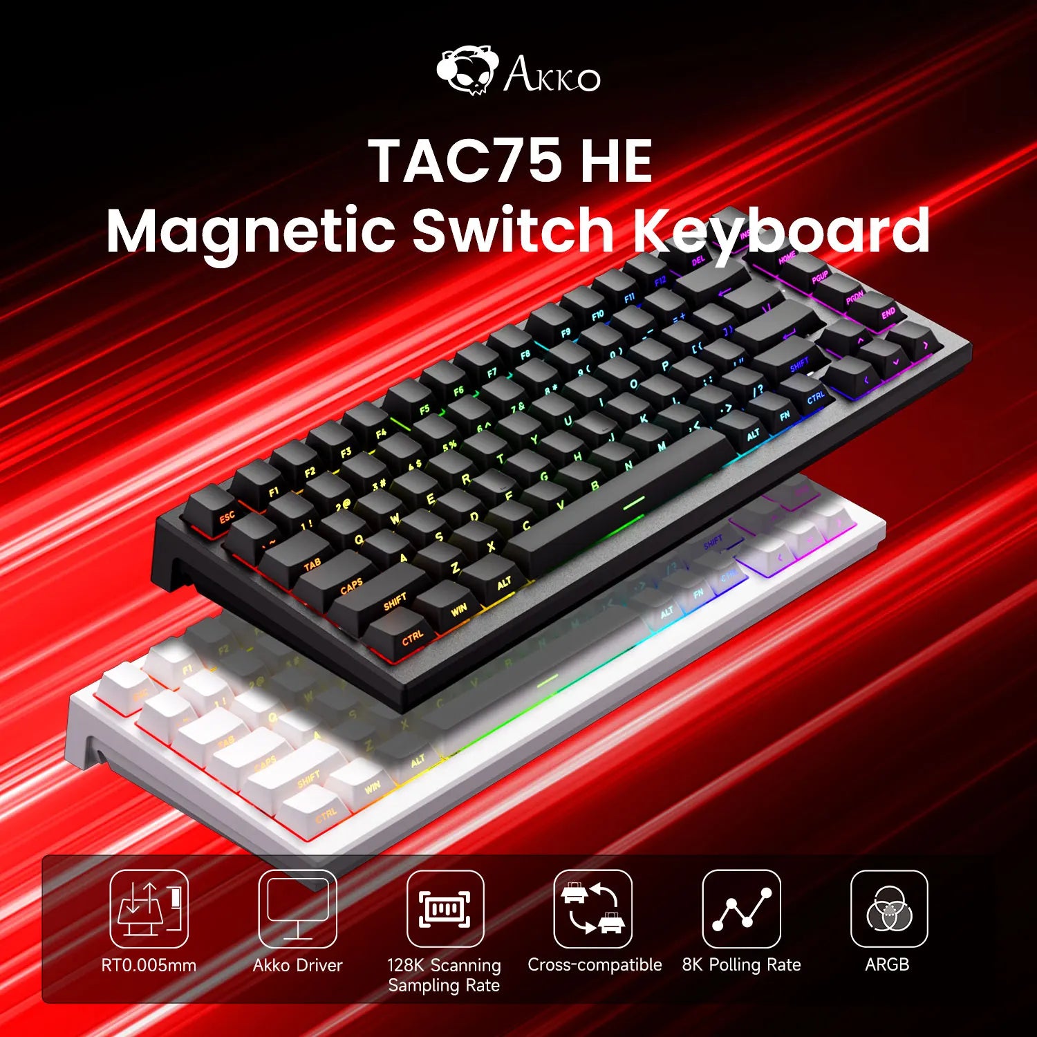 AKKO TAC75 HE Magnetic Switch Keyboard 75% Gaming Keyboards Rapid Trigger 0.005mm 8K RGB Wired Esports Custom Keyboard for Gamer