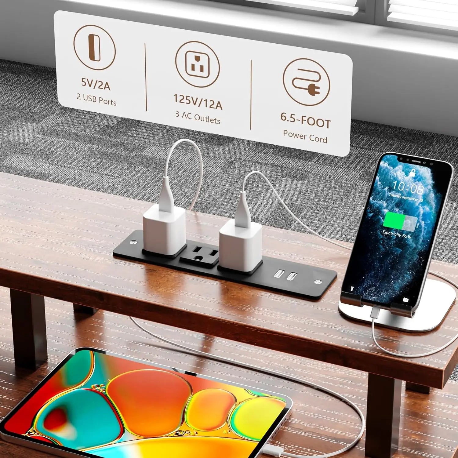 60" Computer Desk with File Cabinet and Storage Shelves, Reversible Home Office Desk with LED Lights, Full Monitor, Customized