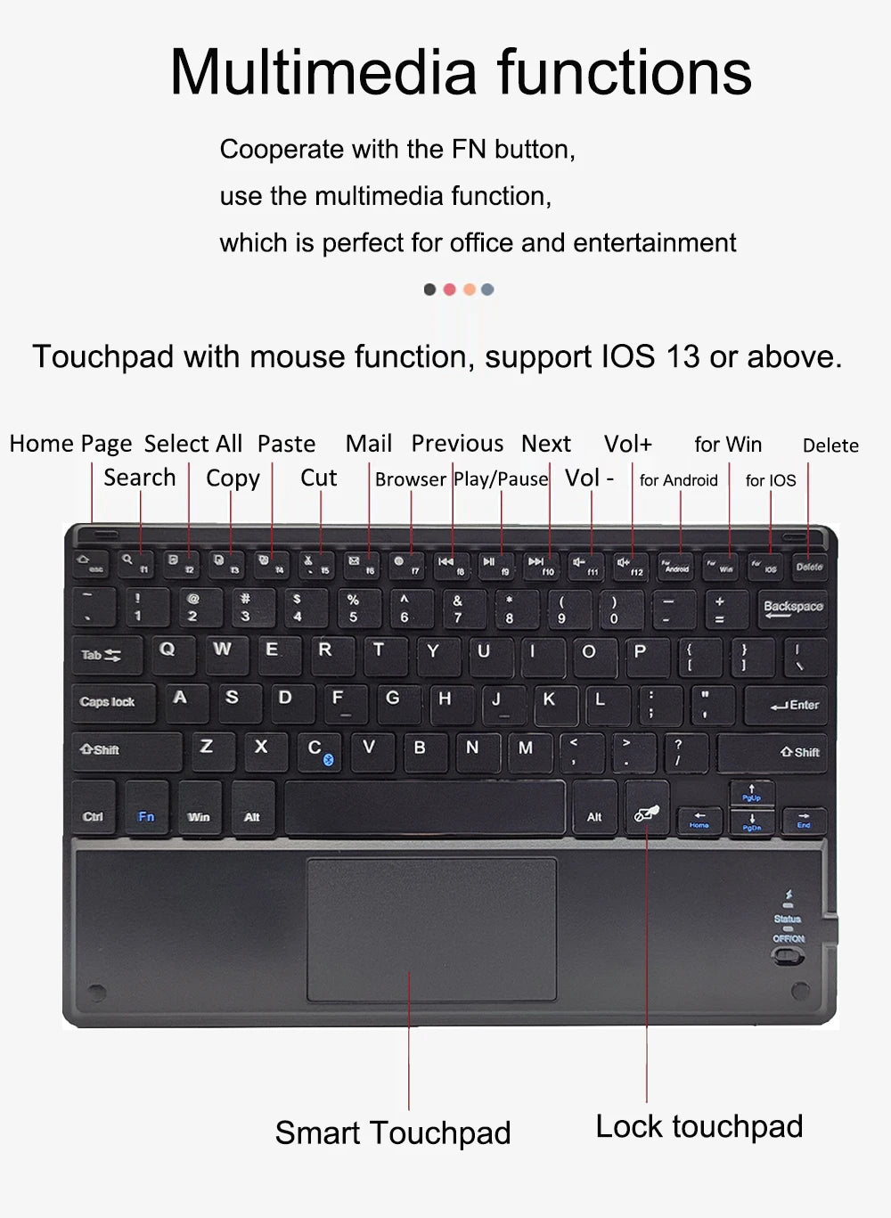 Touchpad Wireless Bluetooth Keyboard With Leather Case for iPad Tablet Phone Universal Portable Mini Wireless Bluetooth Keyboard