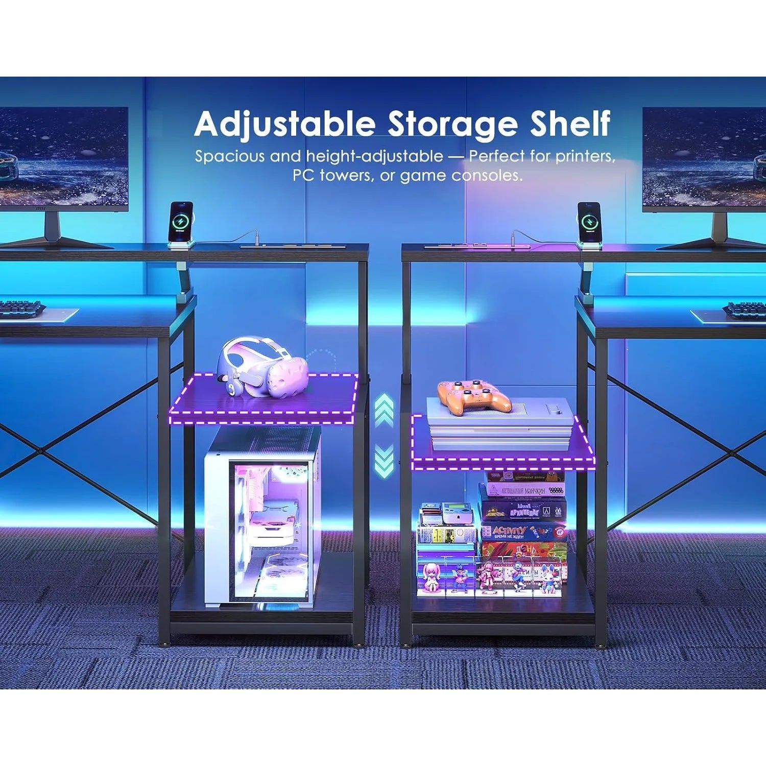 55 Inch Computer Gaming Desk with Power Outlets & 4 Drawers, Home Office Desk with Monitor Stand & Printer Shelves,  Customized