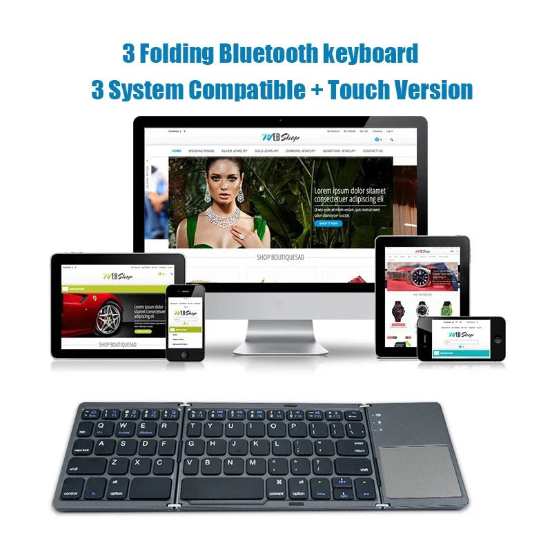 Bluetooth 5.0 Keyboard Tri-fold Keyboard Mini Keyboard with Touchpad Rechargeable Wireless Keyboard For Windows Android iOS
