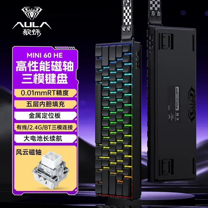 AULA Mini60 HE Magnetic Switch Keyboard RGB Tri Mode Wireless Mechanical Keyboard 8000Hz 0.01mmRT Gaming Keyboard 14 Gamer Gifts