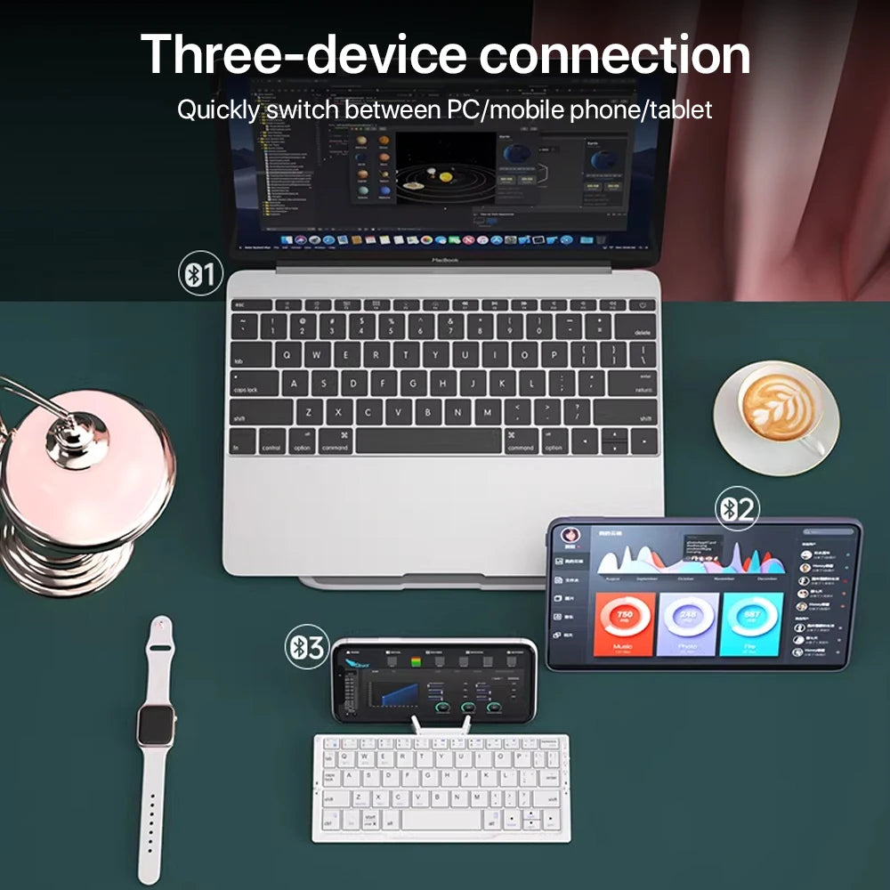 New Mini Folding Bluetooth Keyboard Wireles Keypad Support3 Devices With Stand Rechargeable for Phone Tablet Portuguese Keyboard