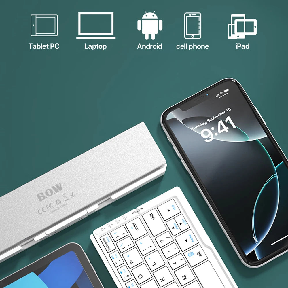 New Mini Folding Bluetooth Keyboard Wireles Keypad Support3 Devices With Stand Rechargeable for Phone Tablet Portuguese Keyboard