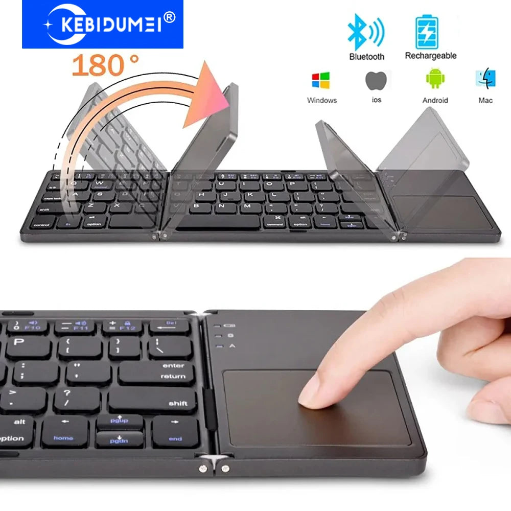 Bluetooth 5.0 Keyboard Tri-fold Keyboard Mini Keyboard with Touchpad Rechargeable Wireless Keyboard For Windows Android iOS