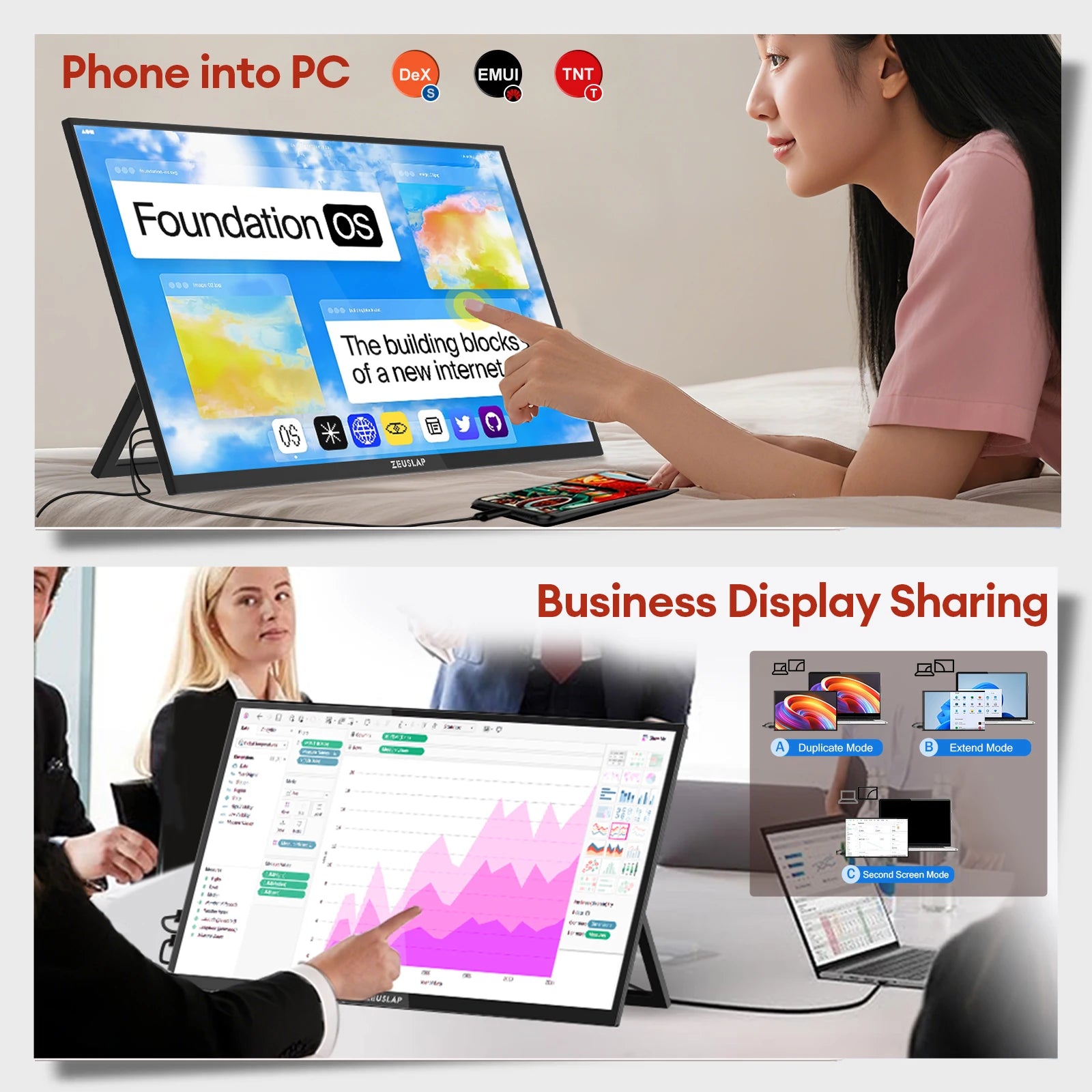 ZEUSLAP 18.5" Touch Screen Portable Monitor 100Hz 100% sRGB With Screen Holder Stand For Laptop Phone Xbox PS4 PS5 Switch