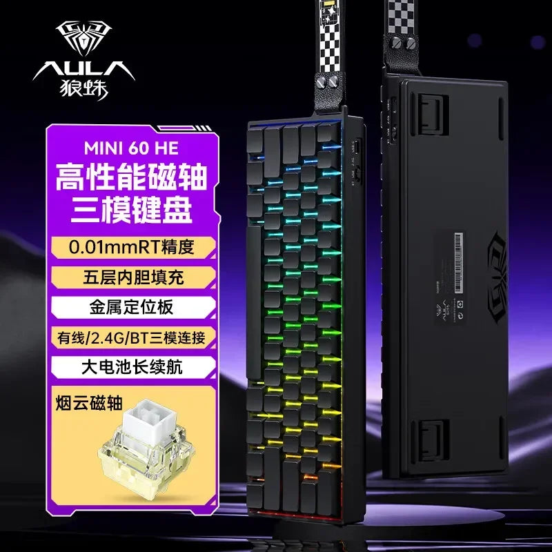 AULA Mini60 HE Magnetic Switch Keyboard RGB Tri Mode Wireless Mechanical Keyboard 8000Hz 0.01mmRT Gaming Keyboard 14 Gamer Gifts