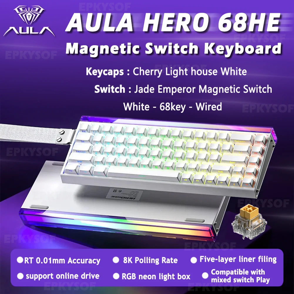AULA HERO 68HE Magnetic Switch Keyboard RGB Gaming Mechanical Keyboard Rapid Trigger 8K Return Wired Esports Custom Keyboard