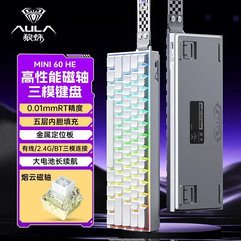 AULA Mini60 HE Magnetic Switch Keyboard RGB Tri Mode Wireless Mechanical Keyboard 8000Hz 0.01mmRT Gaming Keyboard 14 Gamer Gifts