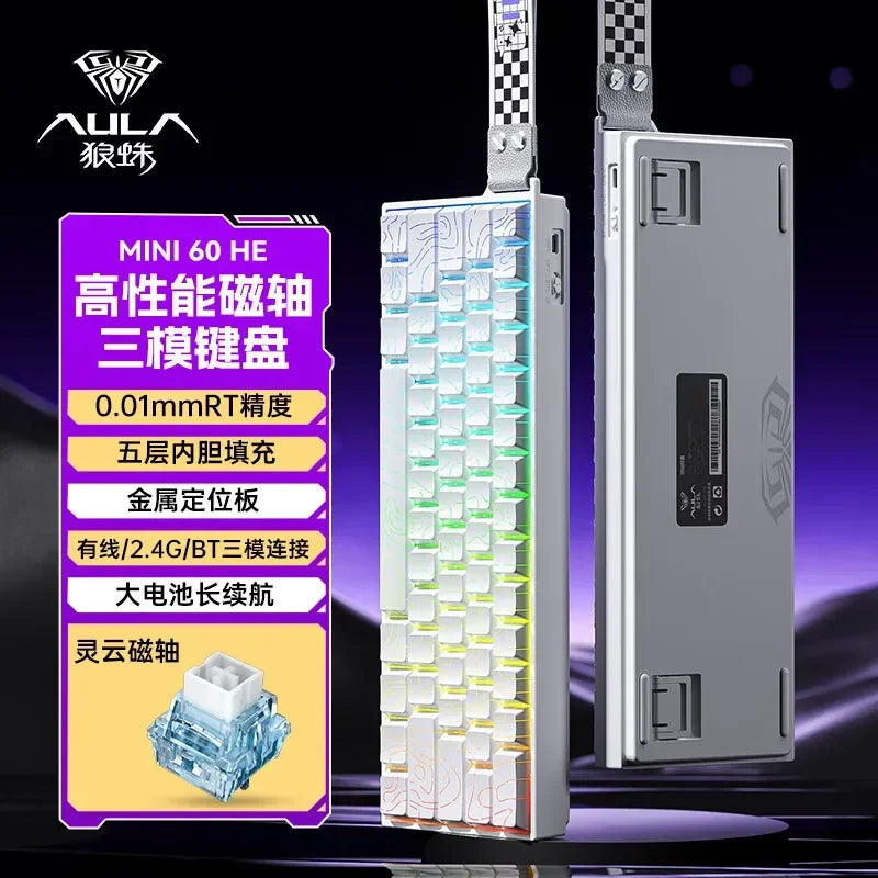 AULA Mini60 HE Magnetic Switch Keyboard RGB Tri Mode Wireless Mechanical Keyboard 8000Hz 0.01mmRT Gaming Keyboard 14 Gamer Gifts