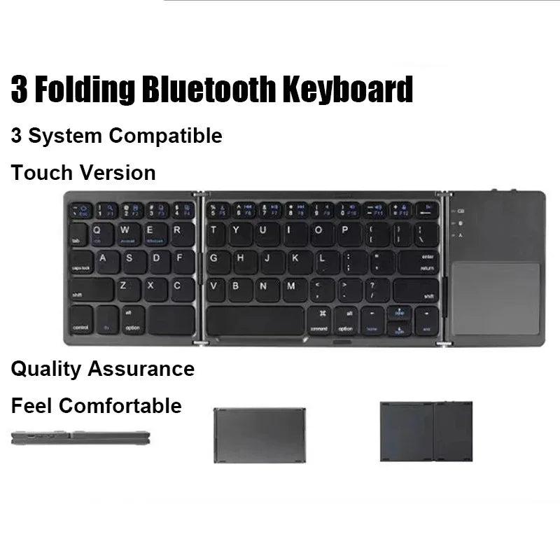 Bluetooth 5.0 Keyboard Tri-fold Keyboard Mini Keyboard with Touchpad Rechargeable Wireless Keyboard For Windows Android iOS