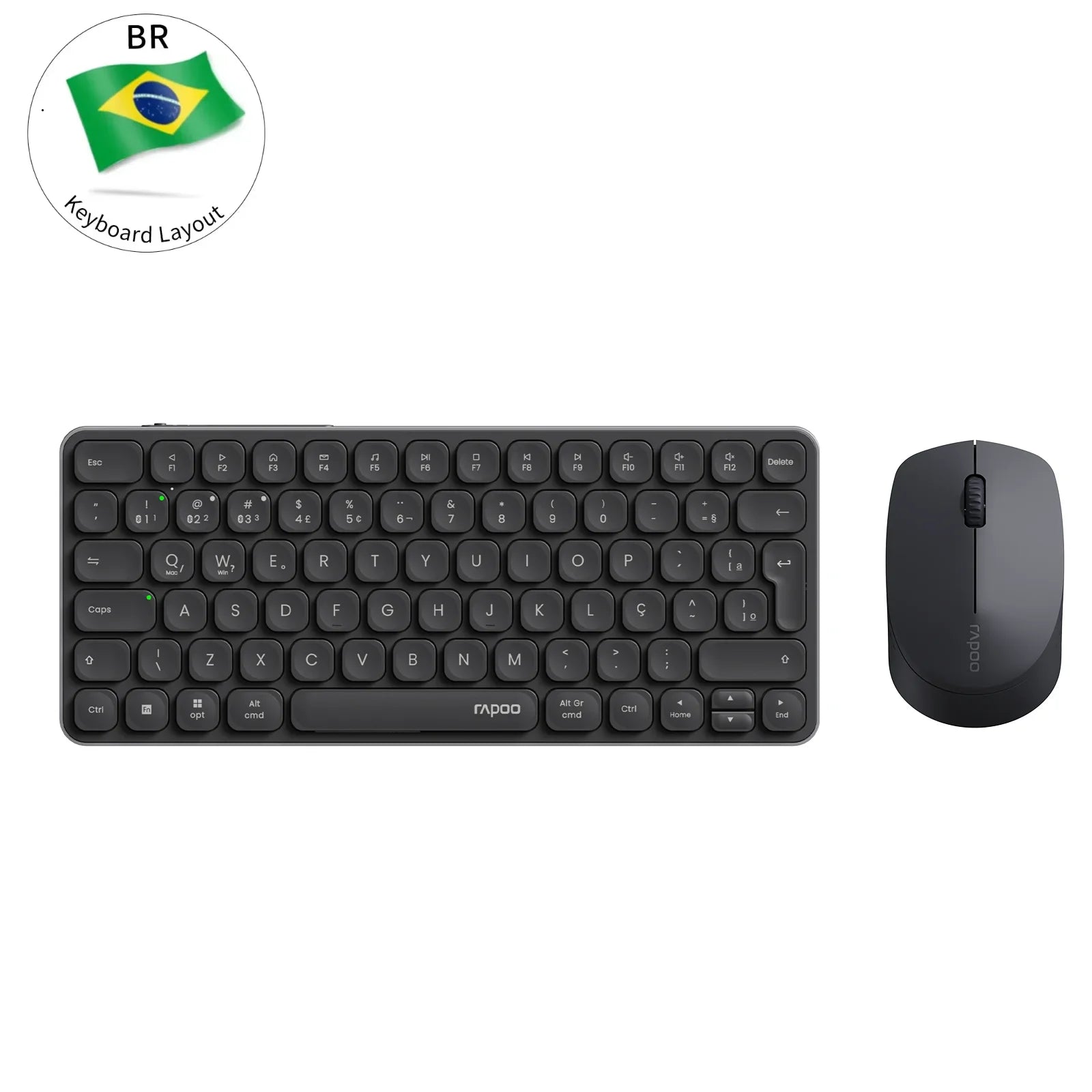 Rapoo E9050L/9010M ABNT2 Portuguese Brazil Multi-Device Bluetooth Wireless Keyboard Black Color with Multimedia Key