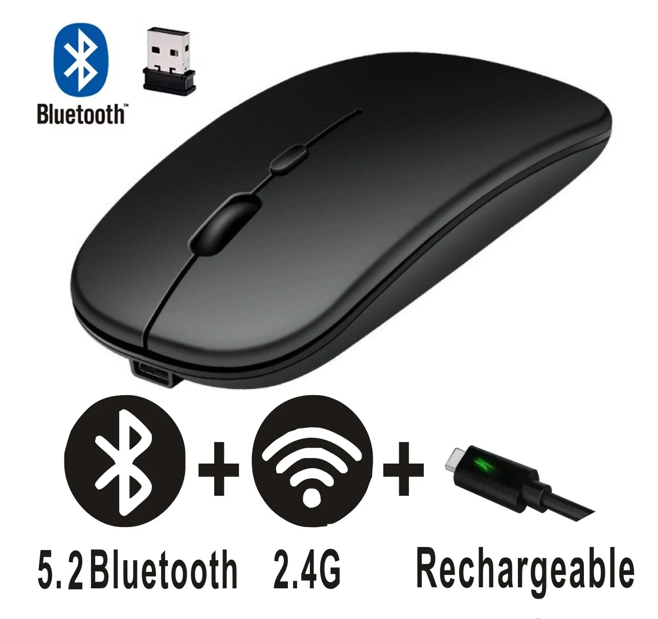 Wireless Bluetooth Mouse 2.4GHz Dual Modes RGB Rechargable Quiet Slim Wireless Mice Compatible For PC iPad Laptop PC Computer
