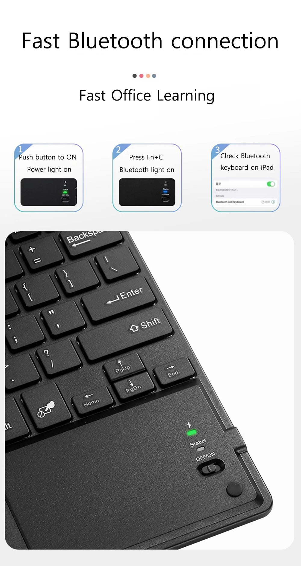 Touchpad Wireless Bluetooth Keyboard With Leather Case for iPad Tablet Phone Universal Portable Mini Wireless Bluetooth Keyboard