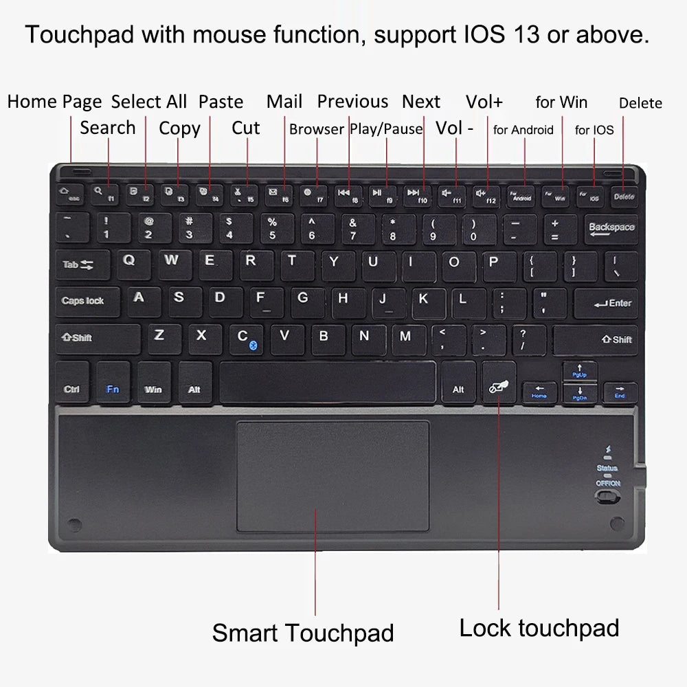 Touchpad Wireless Bluetooth Keyboard With Leather Case for iPad Tablet Phone Universal Portable Mini Wireless Bluetooth Keyboard
