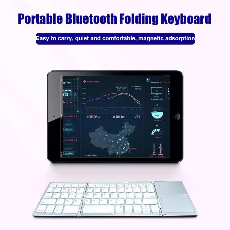 Bluetooth 5.0 Keyboard Tri-fold Keyboard Mini Keyboard with Touchpad Rechargeable Wireless Keyboard For Windows Android iOS