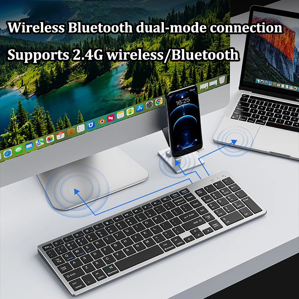 Dual-mode 2.4G Wireless Keyboard Dual Bluetooth 5.0 Keyboard 102 Keys Rechargeable Keyboard For MacBook Tablet PC Accessories