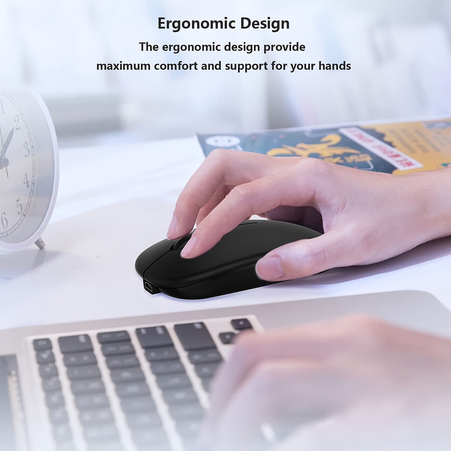 Wireless Bluetooth Mouse, Dual-Mode Rechargeable 2.4G Portable Computer Mouse with Cable, for Windows Laptop and Mac Desktop, USB Receiver, Black