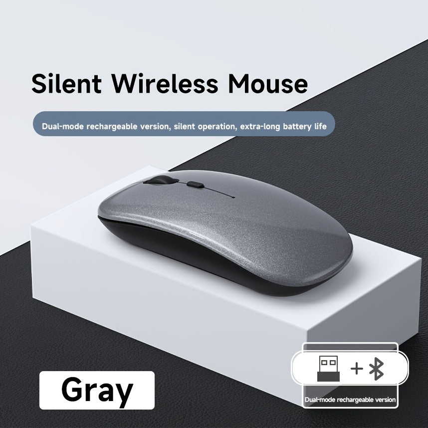 Wireless Bluetooth Mouse, Dual-Mode Rechargeable 2.4G Portable Computer Mouse with Cable, for Windows Laptop and Mac Desktop, USB Receiver, Black