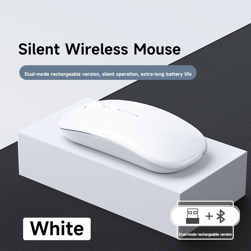 Wireless Bluetooth Mouse, Dual-Mode Rechargeable 2.4G Portable Computer Mouse with Cable, for Windows Laptop and Mac Desktop, USB Receiver, Black